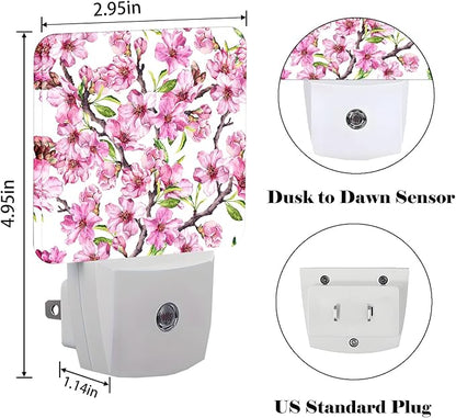 FSHVQKD Spring Flowers Blossom Night Light,Plug Into Wall for Boys Girls Bedroom Decorative Square Night Light Lamp 0.5w Sleep Friendly