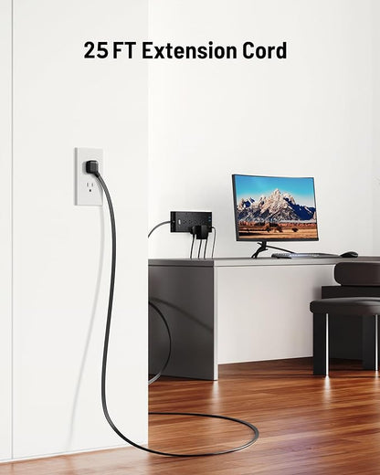 Surge Protector Power Strip 4800J, LeZone 25Ft Long Extension Cord Flat Plug, 12 Outlets 2 USB C 2 USB Ports, Wall Mountable, Desk Charging Station, Black