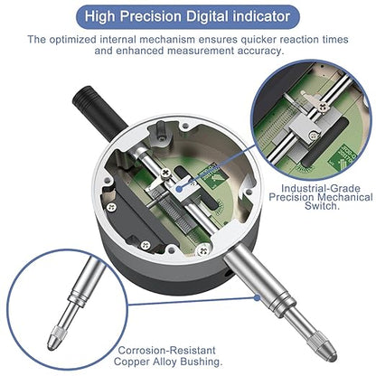 HDLNKAK Electronic Digital Dial Indicator Gauge 0-12.7mm/0.5” Inch/Metric Conversion, High Precision Probe with 0.01mm/0.0005” Resolution for Testing.