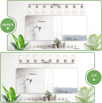 Guliaofo 8-Light Brushed Nickel Vanity Lights, Modern Bathroom Light Fixtures with Clear Glass Shade, Wall Lamps for Mirror Kitchen Hallway Cabinet Living Room Sconces Lights - E26