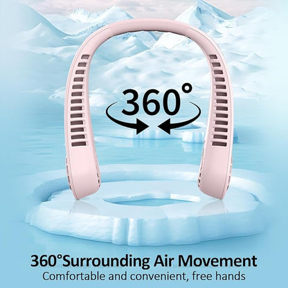 BIRDDIE Portable Bladeless Hanging Neck Fans with Screen Display and 5 Speeds Levels, USB Rechargeable, 360° Cooling Wearable Personal Fan for Work Travel Sport Outdoor (Pink)