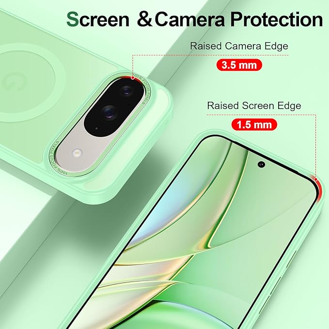 Magnetic for Google Pixel 9/Pixel 9 Pro Case, [Military Grade Drop Protection] [Compatible with MagSafe] Shockproof Slim Translucent Matte Anti-Slip for Women Girls Men Case, Matcha Green