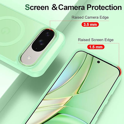 Magnetic for Google Pixel 9/Pixel 9 Pro Case, [Military Grade Drop Protection] [Compatible with MagSafe] Shockproof Slim Translucent Matte Anti-Slip for Women Girls Men Case, Matcha Green
