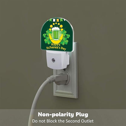 Happy St. Patrick's Day Night Light for Kids,Clover and Green Beer Night Light Plug in with Dusk to Dawn Sensor, 0.5w Energy Saving Sleep Friendly Nightlight for Hallway Stairway Kitchen Bedroom