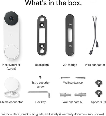 Google Nest Doorbell (Wired, 3rd Gen) - 2K Video and Gemini, Live View, Night Vision, 2-Way Audio - Works with Google Home - 2025 Model - Snow