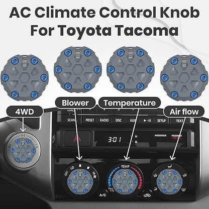 4 Pack - 2nd Gen Tacoma Accessories AC Knob Upgrade - 2005,2006,2007,2008,2009,2010,2011,2012,2013,2014,2015 Tacoma Climate Control Dial Mods Set - for Toyota Interior Replacement Kit