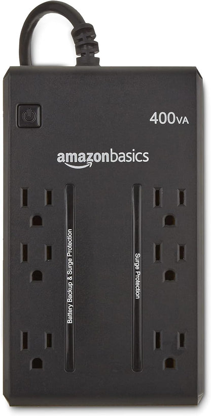 Amazon Basics UPS Battery Backup & Surge Protector 400VA/255W, 6 Outlets, Standby Uninterruptible Power Supply, for Power Outage Protection, Compact, Black
