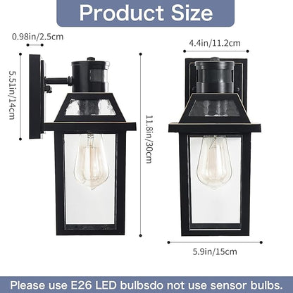 Yisuro Motion Sensor Outdoor Wall Lights, Porch Light Outdoor 3 Lighting Modes, Dusk to Dawn Exterior Light Fixture, Waterproof, Outside Lights for House Front Door Patio Garage 2 Pack (Black)