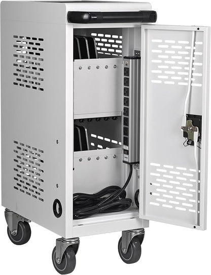 Aokleo Laptop Charging Cart,16 Devices Tablet Storage Carts for pad Up to 16.3" Screen Size, Classroom Computer Mobile Charging Station for Pads, Chromebooks,Laptops, Security Storage(16 Bay-White)