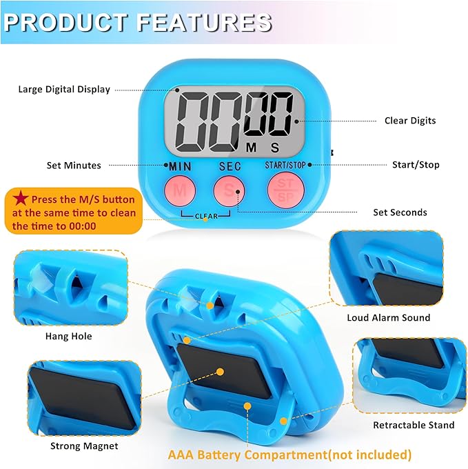 ZILLEEN Classroom Timer for Kids Teachers 12 Pack Digital Timers, Blue & Pink
