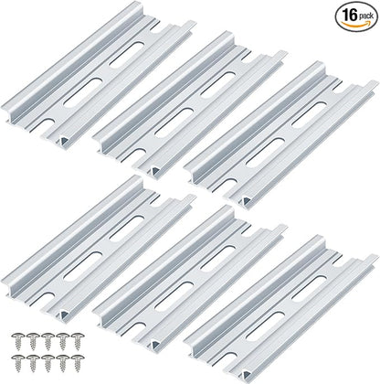 VAMRONE 6 Piece Aluminum DIN Rails, 4 Inches Long, 35mm Wide, 7.5mm High, Top Hat Slotted DIN Rail with RoHS, Extra Premium Screws Included for Hardware Components Mounting