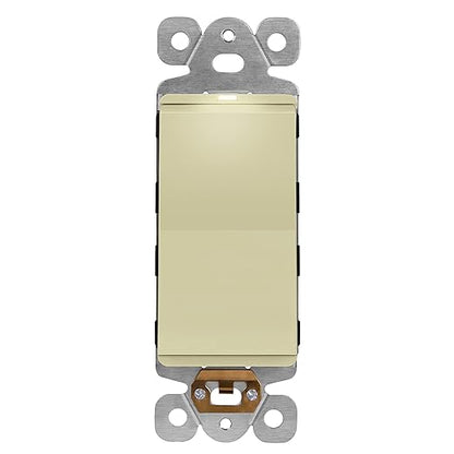 LIDER Minimalist Design Matte Finish Lighted Decorator Switch, Frameless Paddle Light Switch with Locator Light, Grounding Screw, 3-Way or Single Pole, 15A 120V, UL Listed, LS15-3W-I, Ivory