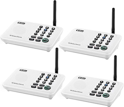 Wuloo Intercoms Wireless for Home 5280 Feet Range 10 Channel 3 Code, Wireless Intercom System for Home House Business Office, Room to Room Intercom, Home Communication System (4 Units Set, White)