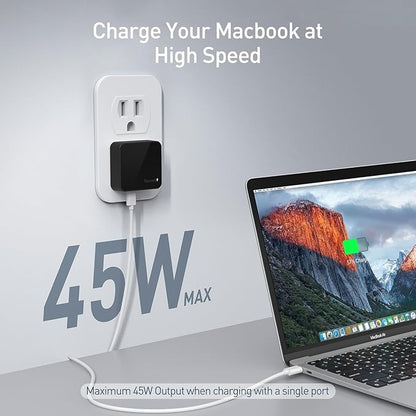 Nekmit Flat USB C Wall Charger, 47W Dual Ports USB C Charger Block, PPS Fast Charging Wall Plug for iPhone 15/15 Pro/15 Pro Max, Galaxy, MacBook Air, iPad, AirPods and More (Black)
