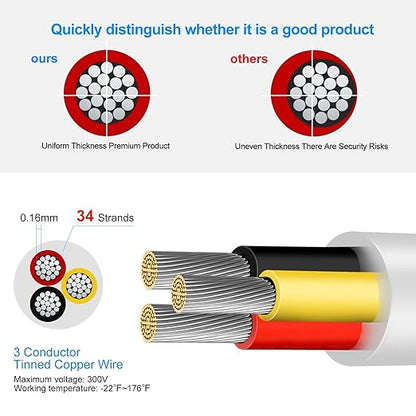 18 Gauge 3 Conductor Electrical Wire, 100FT Low Voltage 18/3 Tinned Copper Stranded 3 Wire Cable, 18 AWG White Flexible Extension Power Cord for Automotive, LED Lamp, Outdoor Landscape Lighting Etc