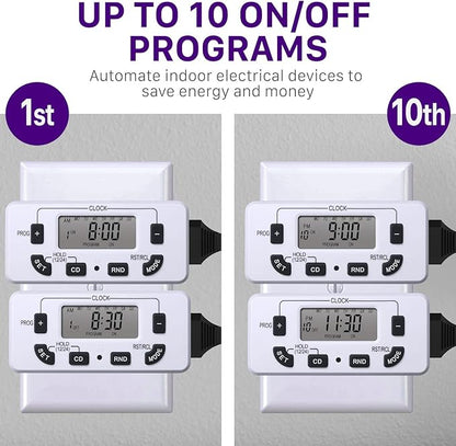 Fosmon 7 Day Digital Timers for Electrical Outlets, Indoor Plug-in Light Timers Switch Programmable, Electric Wall Plug for Grow/Reptile Light, Lamp, Appliance, Aquarium, Fish Tank - 2 Pack