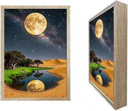 URVIP LED Glowing Photo Frame, 3D Starry-Sky Blue Moon Wall Art, 9x12 Inches Dimmable Light Up Light Painting for Bedroom, Unique Aesthetic Decor, Great Birthday Gift for Women Men