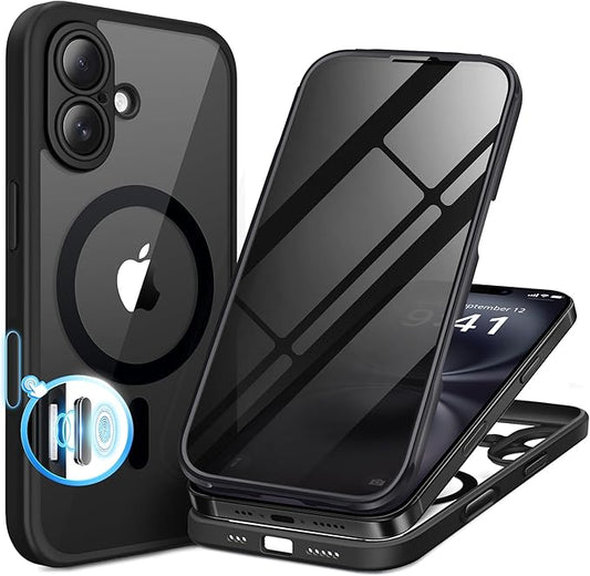 BERFY Magnetic for iPhone 16 Plus Case, Compatible with MagSafe, Built-in Privacy Screen Protector and Upgraded Camera Protection, Anti-Spy Full Body Shockproof Phone Case for 16 Plus 6.7", Black