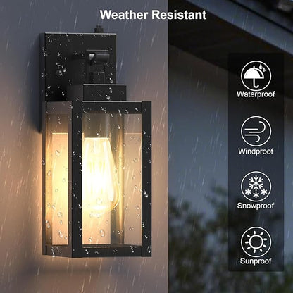 LTBLIGHT 2-Pack Dusk to Dawn Outdoor Wall Lights, Modern Black Sensor Porch Light Fixtures, Waterproof Exterior Lighting for House, Garage, Patio, Front Door, 100-120Vac