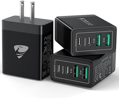 USB C Wall Charger Block 3-Pack, Aiminu 40W 4-Port PD Power Delivery Fast Type C Charging Block Plug Adapter for iPhone 15/14/13/12/11/Pro Max, XS/XR/X, iPad, Android Phones Charger Cube