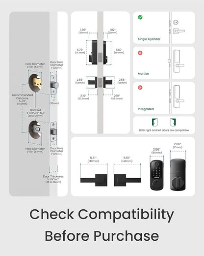 DESLOC B200 Fingerprint Smart Lock with 2 Lever Handles, Keyless Entry Front Door Lock Set, Electronic Keypad Deadbolt, App Control, Auto Lock, Long Battery Life, Secure Home Access