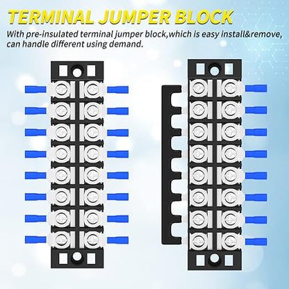 Joinfworld Terminal Block 25A 600V Dual Row Screw Terminal Strip with Cover, 8 Position Pre-Insulated Wire Terminal Block with Jumpers - 4 Pack