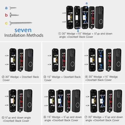 Adjustable Doorbell Angle Mount for Blink Video Doorbell 1st Gen and for REOLINK Video Doorbell WiFi Camera (30°+15°L/R+5°Up/Down Corner Wedge)