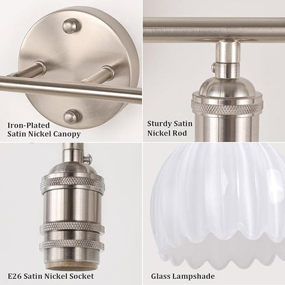 Shenmoyl Bathroom Light Fixtures, 2-Light Vanity Wall Light Over Mirror with White Tulip Glass Shade for Bedroom Living Room (Bulb Not Included), Satin Nickel