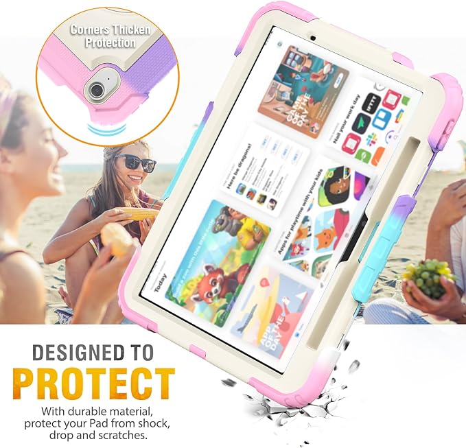 HXCASEAC Case for iPad Air 11 inch (2025 M3 / 2024 M2), Shockproof Design with Pencil Holder/Screen Protector/Rotating Hand Strap, Protective Cover for iPad Air 7th/6th Generation - Pink