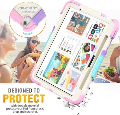 HXCASEAC Case for iPad Air 11 inch (2025 M3 / 2024 M2), Shockproof Design with Pencil Holder/Screen Protector/Rotating Hand Strap, Protective Cover for iPad Air 7th/6th Generation - Pink