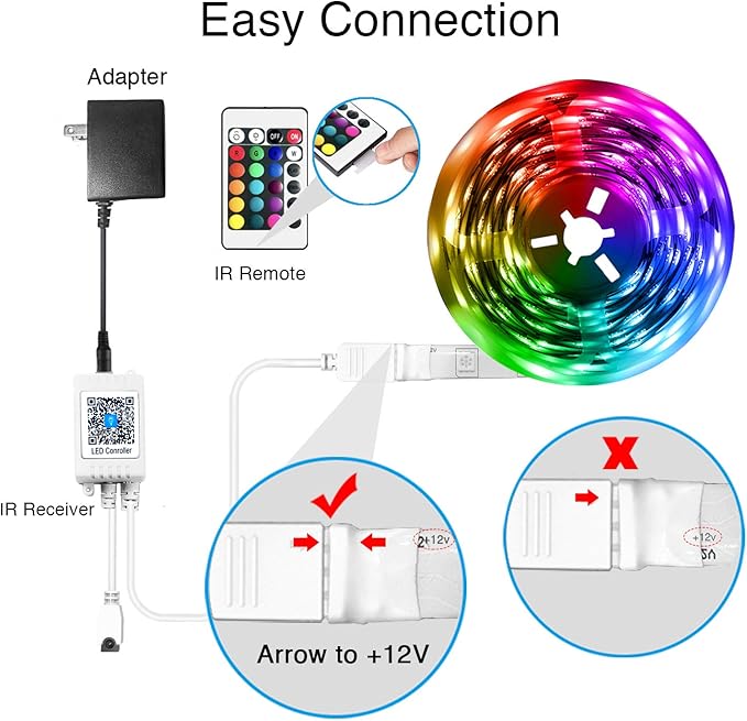 DAYBETTER LED Strip Lights 100ft RGB Lights Strip for Bedroom, Desk, Indoor Room Living Room Brithday Gifts Home Decor with Remote, 24V Power Supply