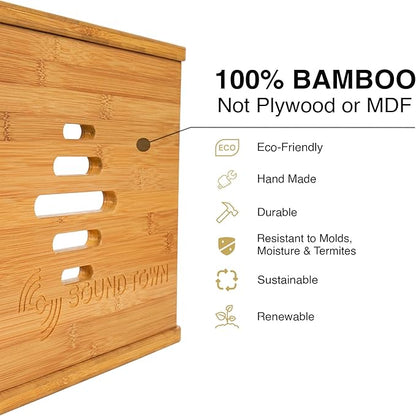 Sound Town DIY Solid Carbonized Bamboo Slanted 10U Studio Rack (2U Top + 8U Lower), with 2U Bottom Storage, Slide-Out Tray, Caster, For Recording Room, Home Studio (STBR-ST10T)