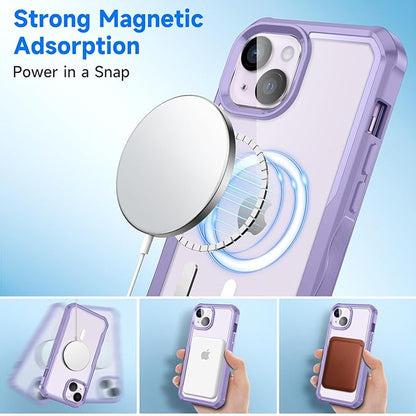 seacosmo for iPhone 14 Case, Full Body Bumper with Built-in 9H Tempered Glass Privacy Screen Protector and Camera Lens Protector, Compatible with MagSafe, Shockproof 14 Phone Case, 6.1", Light Purple