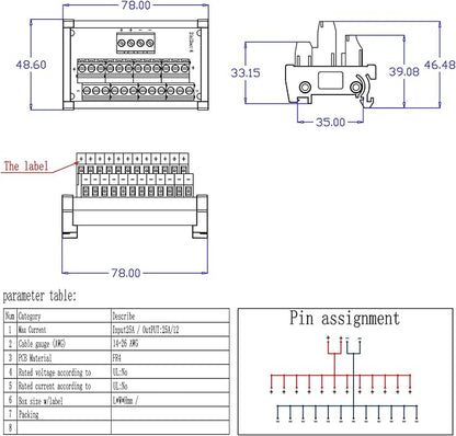 ANMBEST 2 in 12 Out Terminal Blocks Module, 25A DIN Rail and Panel Mounting Power Distribution Breakout Board for PLC Servo Power Amplifier