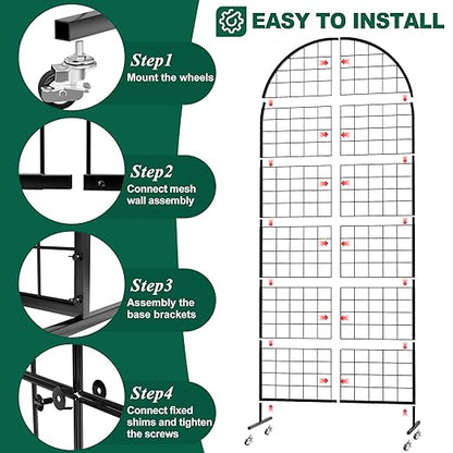 Asee'm Grid Wall Panels Display Stand 2.6' x 5.8' FT Black Movable Wire Grid Wall Display Rack Heavy Floorstanding Detachable Girdwall Panel with T-Base for Craft Show Rack, Retail Displays 1PCS