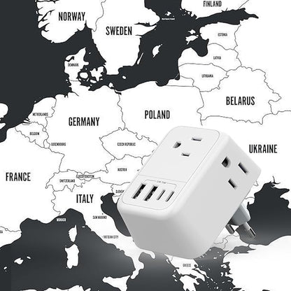 Travel Plug Adapter, International Plug Adapter with 4 AC Outlets 4 USB Ports(2 USB C), Travel Adapter Type C Travel Essentials for US to Most Europe France Germany Italy Spain [1 Pack]