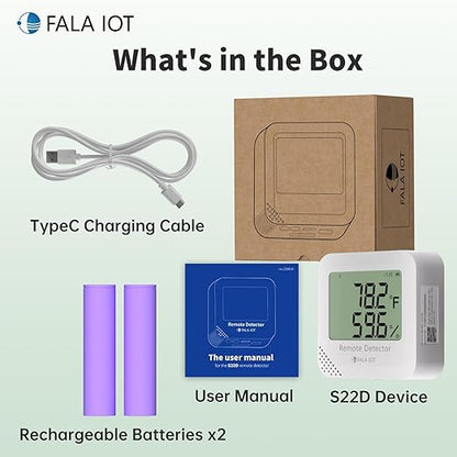 FALA IOT WiFi Temperature & Humidity Monitor, No Subscription 24/7 Remote Temp Sensor with Email, Text Alerts, Sound & Light Alarm, Idea for RV, Pet, Greenhouse, Farm, Freezer, Server Room,S22D