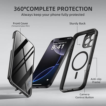 BERFY Magnetic for iPhone 16 Pro Case, Compatible with MagSafe, Built-in Privacy Screen Protector and Upgraded Camera Protection, Anti-Spy Full Body Shockproof Phone Case for 16 Pro 6.3", Black
