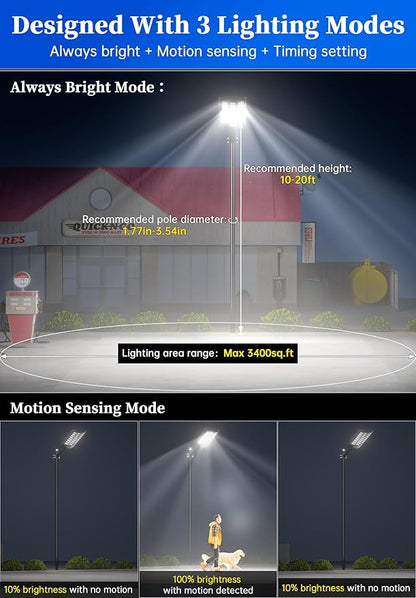 Gefolly SL-8600W Solar Street Light Outdoor, Wide Angle 680000LM Commercial Parking Lot Light Dusk to Dawn 6500K Flood Security IP67 with Motion Sensor Lamp for Yard, Basketball Court