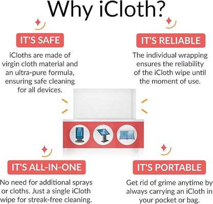 iCloth 70% Isopropyl Alcohol XL Screen and Electronics Wipes, Lint-Free, Streak-Free, Fast-Drying, Removes Dust and Fingerprints, 192 Wipes