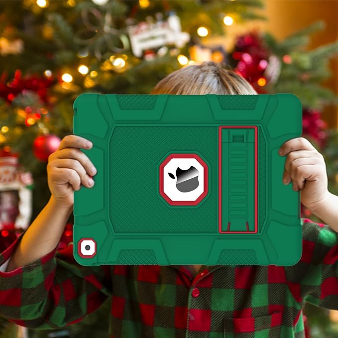 Rantice iPad 9th Generation Case, iPad 8th Generation Case, iPad 7th Generation Case, Hybrid Shockproof Rugged Drop Protection Cover with Kickstand for iPad 10.2'' （DarkGreen+Red