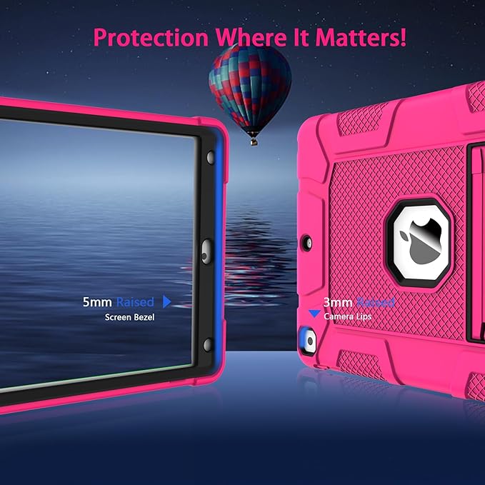 Rantice Case Compatible with iPad 9th Generation Case, iPad 8th Generation, iPad 7th Generation, Hybrid Shockproof Rugged Drop Protective Case with Kickstand for iPad 10.2'' (Rosepink+Black)