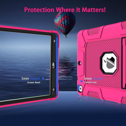 Rantice Case Compatible with iPad 9th Generation Case, iPad 8th Generation, iPad 7th Generation, Hybrid Shockproof Rugged Drop Protective Case with Kickstand for iPad 10.2'' (Rosepink+Black)