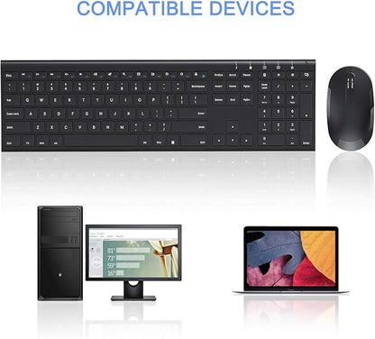 Wireless Keyboard and Mouse, Vssoplor 2.4GHz Rechargeable Compact Quiet Full-Size Keyboard and Mouse Combo with Nano USB Receiver for Windows, Laptop, PC, Notebook-Black