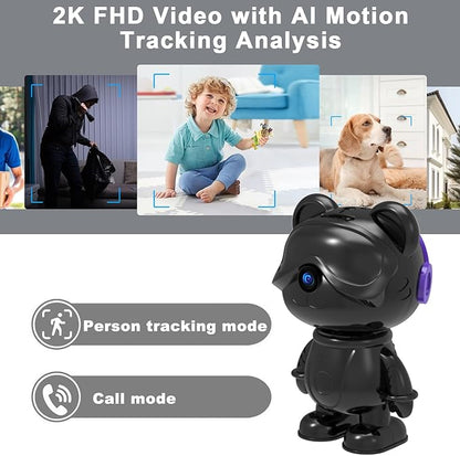 dzcctvipc Cute Bear 2K Home Security Camera – Motion Monitor, Baby Cry Detection,Privacy Mode,5G Dual-Band,Pan & Tilt,Night Vision,24/7 Recording,2-Way Audio,Compatible with Alexa & Google Assistant