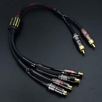 Arklove 3ft Shielded RCA Plug Splitter Stereo Audio Video Cable 2 Male to 4 Female Dual Speaker Y Adapter Connector Extension Cord 24k Gold Plated 1 Input 2 Output