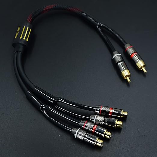 Arklove 5ft Shielded RCA Plug Splitter Stereo Audio Video Cable 2 Male to 4 Female Dual Speaker Y Adapter Connector Extension Cord 24k Gold Plated 1 Input 2 Output