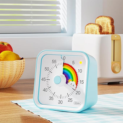 InfPokid Visual Timer for Kids with Pause Function, Cute Silent Timer with Rainbow for Classroom, Teaching, Task, Kitchen, 60 Minute Countdown Time Management for ADHD (Rainbow Blue)