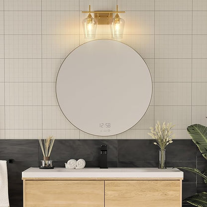 VONLUCE Bathroom Vanity Light, 2-Light Bathroom Light Fixture Over Mirror, Vanity Light Fixtures with Clear Glass, Modern Wall Sconce for Bathroom Bedroom Hallway Kitchen, Brushed Gold