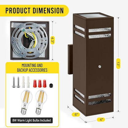 MZLITI 2-Pack Bronze Dusk to Dawn Outdoor Lights, Wall Light Wtih LED Bulbs, Modern Up Down Lights Outdoor, IP65 Waterproof Exterior Lighting Fixtures, Outside Lights for House for Porch, Garage